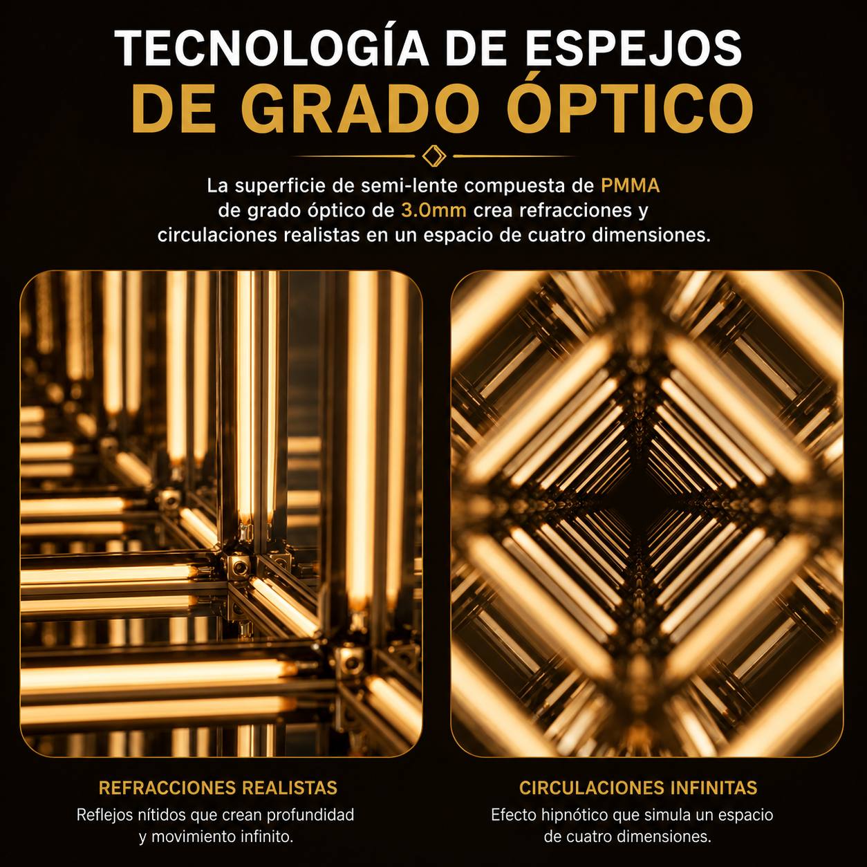 CUBO EFECTO INFINITO 4D CON LUZ LED